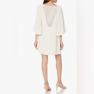 NWT Halston Heritage Round Neck Mini Dress w/Back Embroidery white Cream size 4
